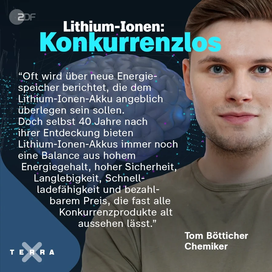 Tom Bötticher in a Terra X feature about lithium-ion batteries.